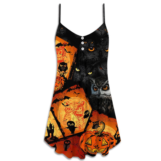 Halloween Owl Pumpkin Scary – Women's Summer Sleeveless V-Neck Camisole Dress