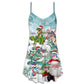 Christmas Dinosaur Fun Santa Funny V-Neck Sleeveless Cami Dress For Vacations And Casual Warm Weather Wear