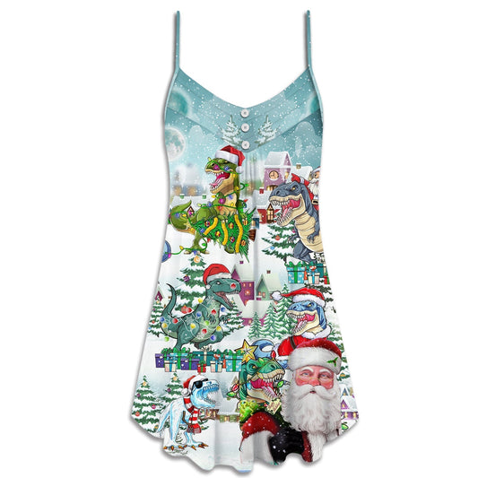 Christmas Roarsome Santa Funny – Women's Summer Sleeveless V-Neck Camisole Dress