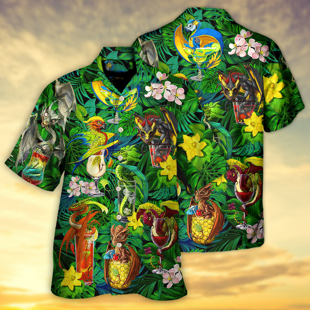 Tropical Dragon Cocktail Summer Hawaiian Shirt Design Detail For Sunny Adventures And Casual Wear