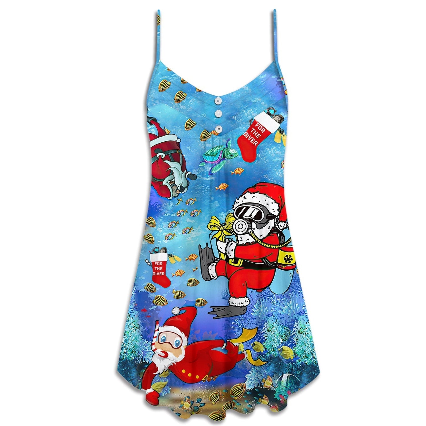 Christmas Santa Diving Funny V-Neck Sleeveless Cami Dress For Festive Events And Casual Summer Styling