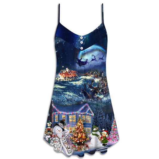 Christmas Santa Family Love Light V-Neck Sleeveless Cami Dress For Festive Events And Casual Summer Styling