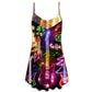 Christmas Guitar Tree Glow V-Neck Sleeveless Cami Dress For Festivals Travel And Relaxed Casual Summer Wear