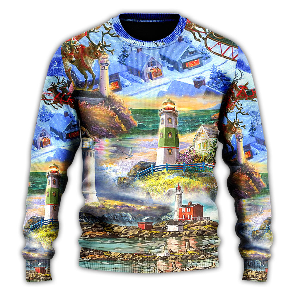 Lighthouse Christmas Santa Through The Storm Sweater For Festive Events Weekend Outings And Comfortable Winter Style