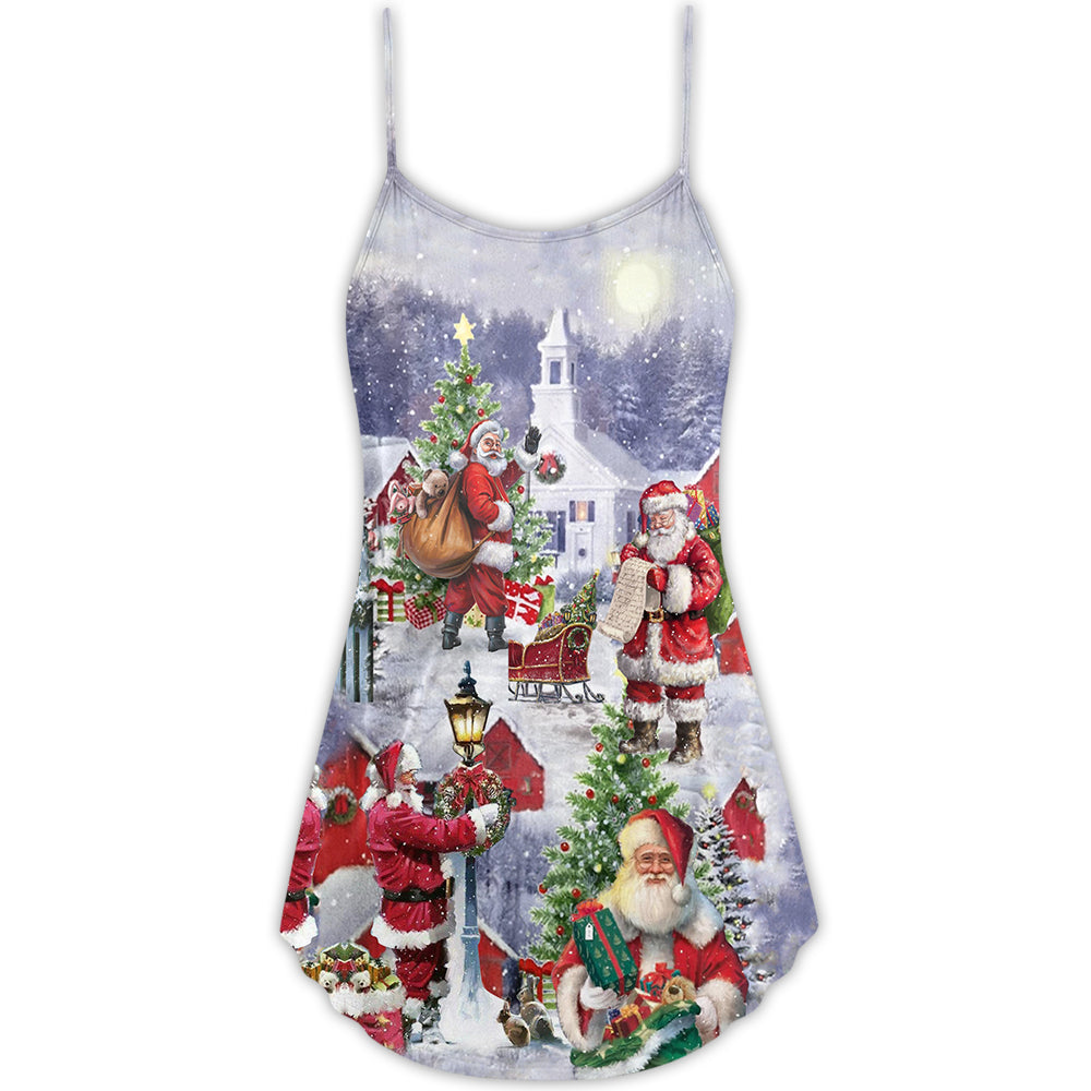 Christmas Santa Is Coming V-Neck Sleeveless Cami Dress For Festivals Travel And Relaxed Casual Summer Wear