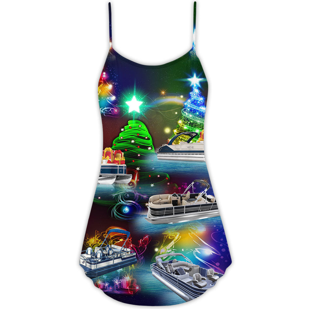 Pontoon Neon Tree Merry Christmas V-Neck Sleeveless Cami Dress For Festive Events And Casual Summer Styling