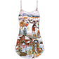 Christmas Love Horse And Farm V-Neck Sleeveless Cami Dress For Vacations And Casual Warm Weather Wear