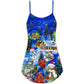 Snowman Chilling With Snowmies Christmas V-Neck Sleeveless Cami Dress For Vacations And Casual Warm Weather Wear