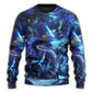 Blue Dragon Skull Fire Lightning Sweater For Fantasy Fans Casual Outings And Weekend Adventures