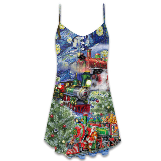 Christmas Gift Train At Wharf – Women's Summer Sleeveless V-Neck Camisole Dress