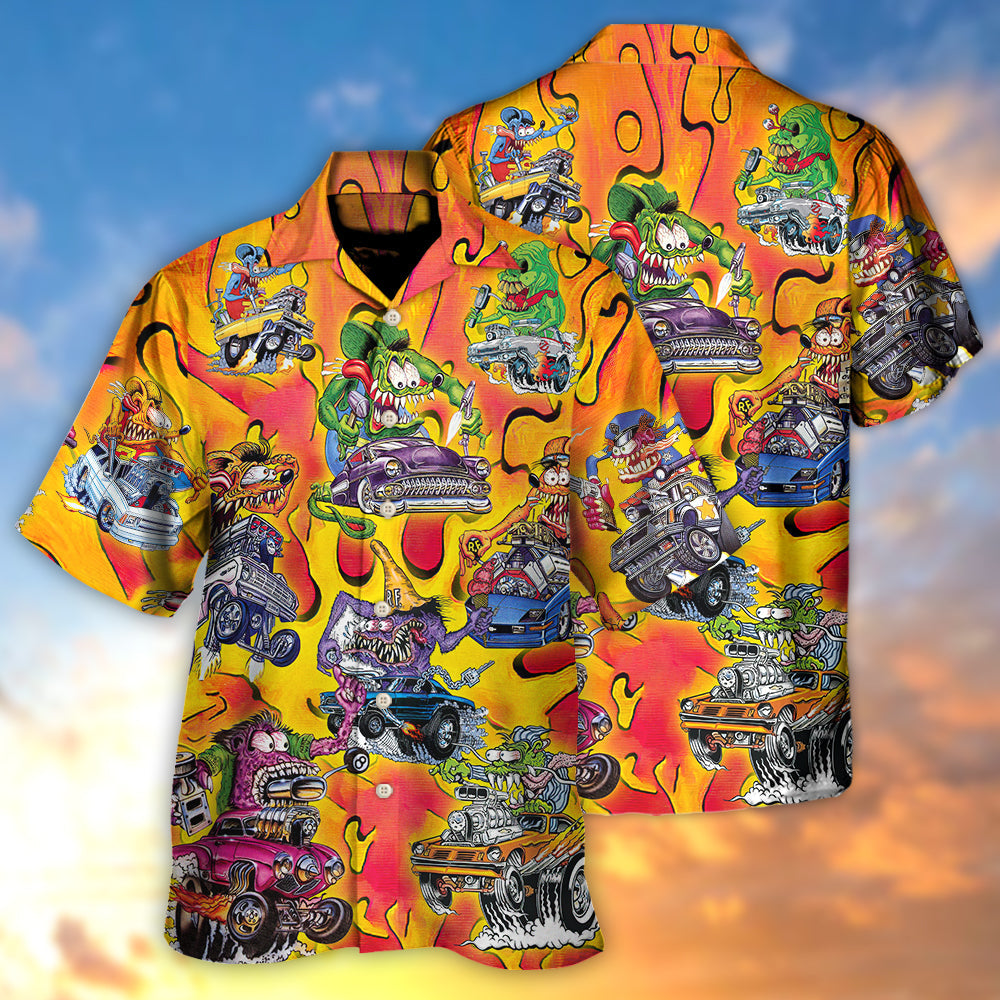 Vintage Hot Rod Racing Hawaiian Shirt Resort Outfit View For Casual Outings