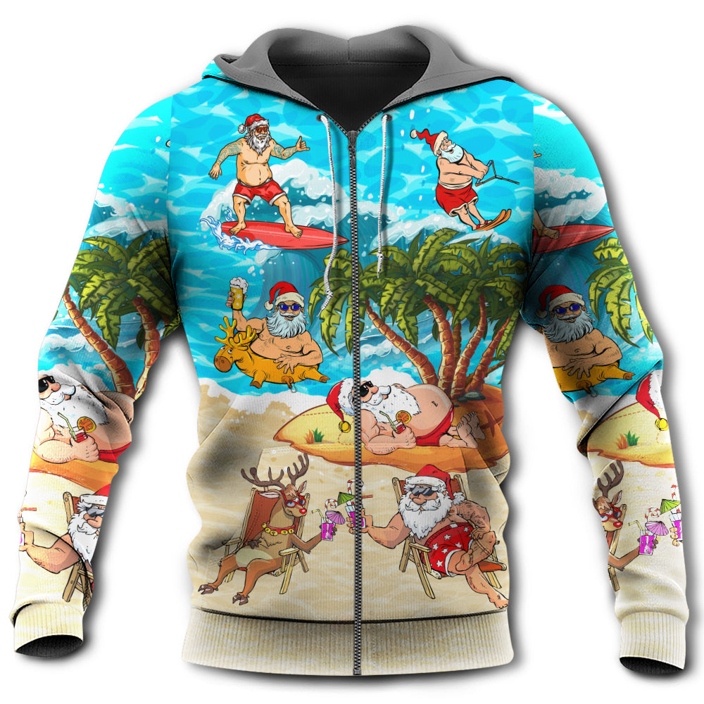 Tropical Funny Christmas Santa Beach Vacation Hoodie For Festive Family Moments Winter Wear And Holiday Gift Ideas
