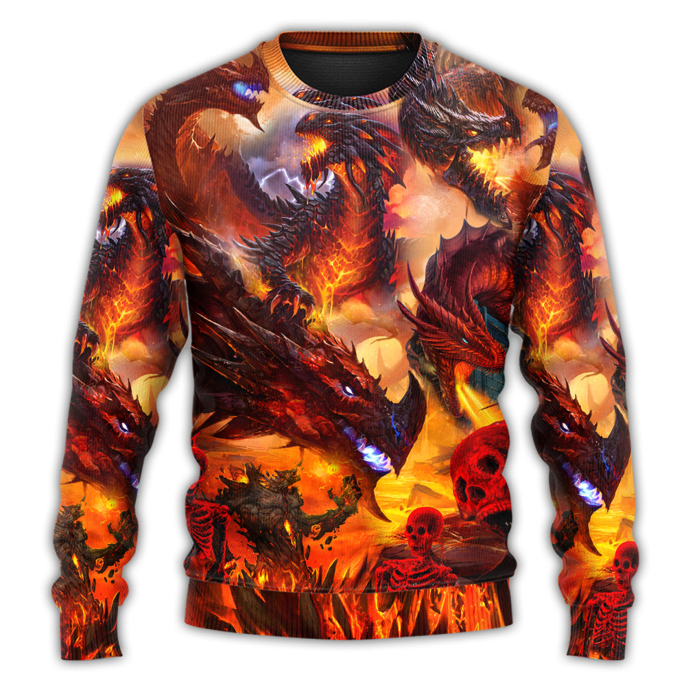 Red Dragon Skull Fire Fantasy Sweater For Art Lovers Holidays Parties And Comfortable Wear