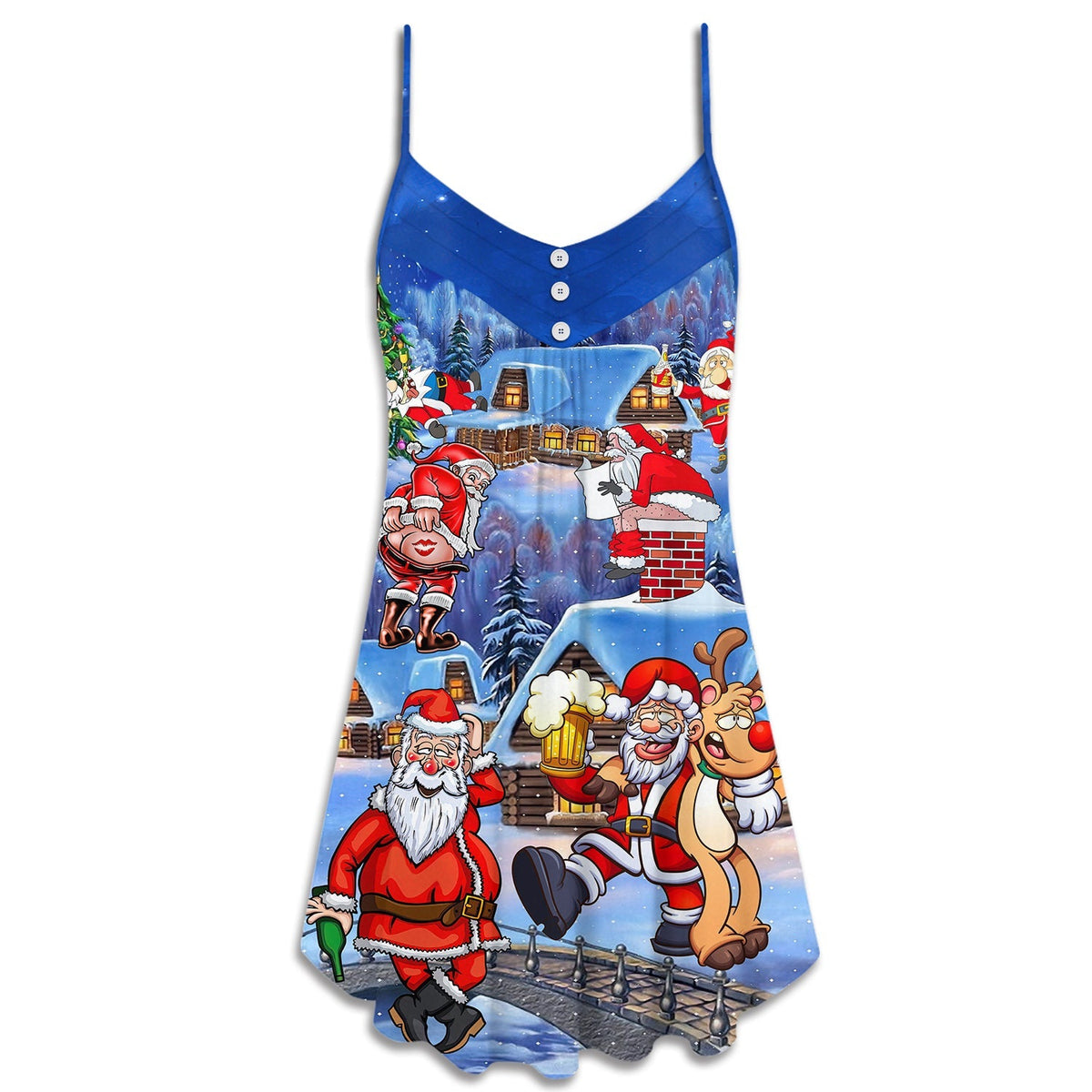 Santa Party Merry Christmas V-Neck Sleeveless Cami Dress For Festive Events And Casual Summer Styling