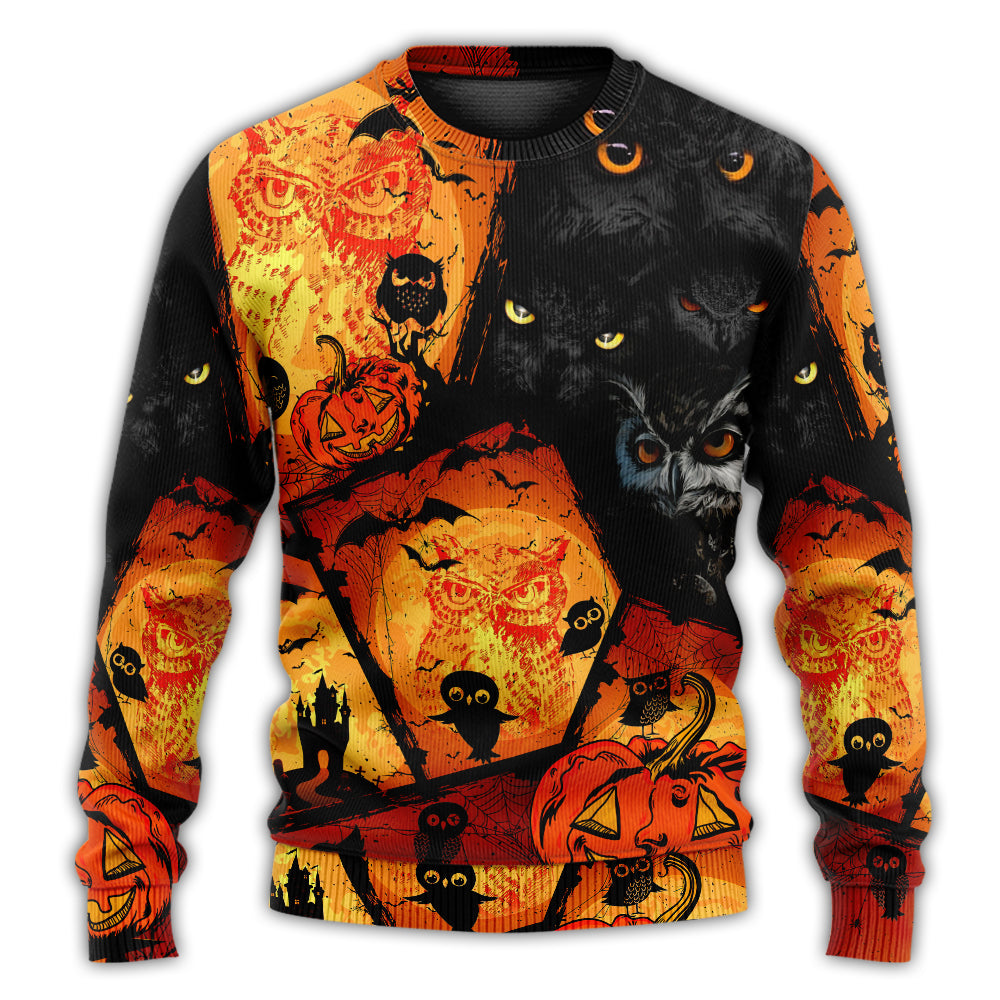 Halloween Owl Pumpkin Night Sweater For Art Lovers Holidays Parties And Comfortable Wear