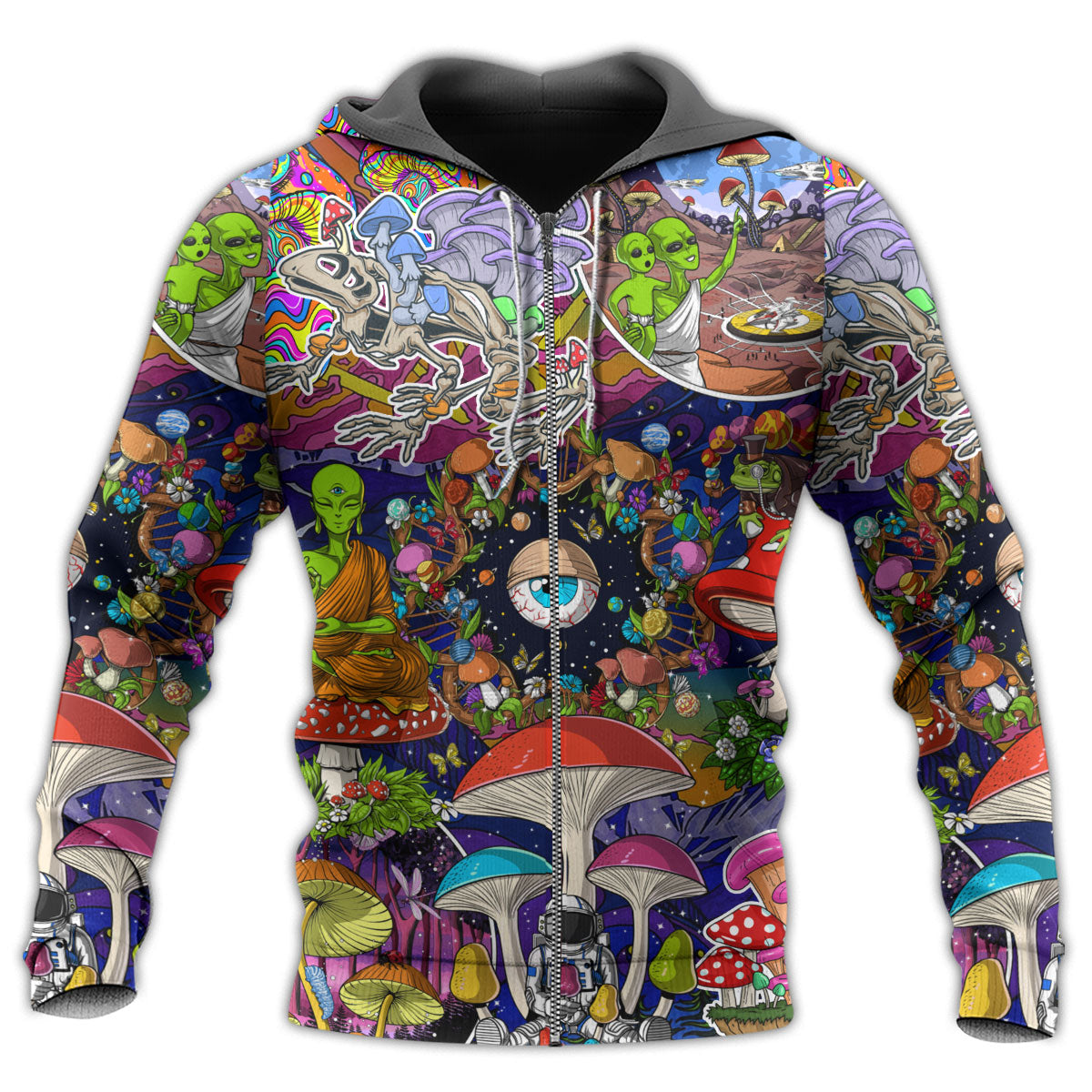 Hippie Colorful Mushroom Alien Hoodie For Free Spirit Outings Holidays And Relaxed Layering