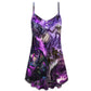 Purple Dragon Skull Lightning Battle V-Neck Sleeveless Cami Dress For Vacations And Casual Warm Weather Wear