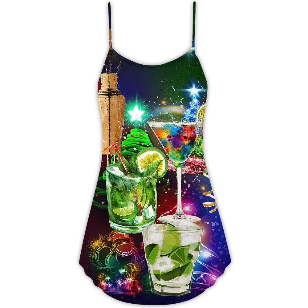 Celebration Merry Christmas Party V-Neck Sleeveless Cami Dress For Festive Events And Casual Summer Styling