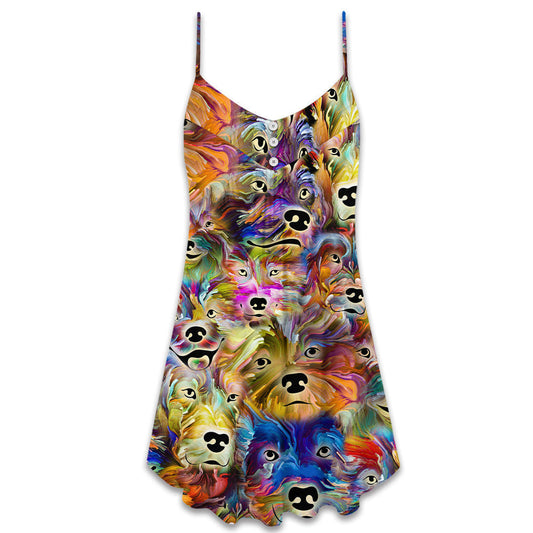 Dog Painting Memory Art Style – Women's Summer Sleeveless V-Neck Camisole Dress