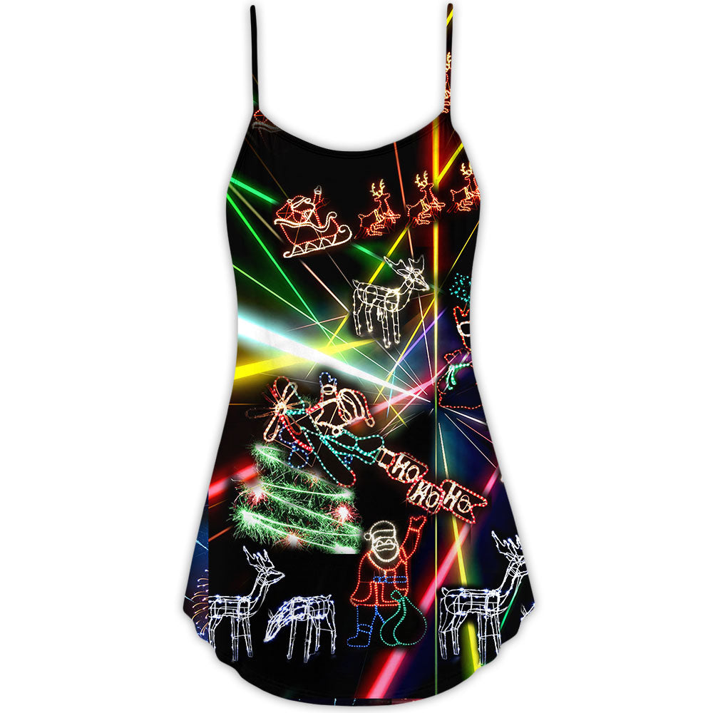 Christmas Tree Neon Snowman V-Neck Sleeveless Cami Dress For Festive Events And Casual Summer Styling