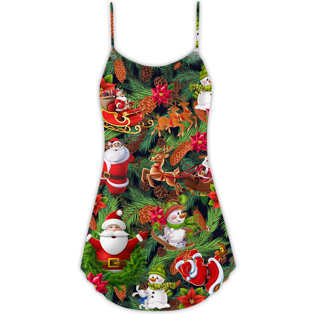 Santa Snowman For Everyone V-Neck Sleeveless Cami Dress For Festivals Travel And Relaxed Casual Summer Wear