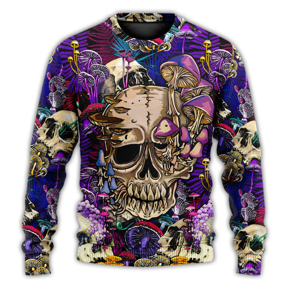 Bright Magic Mushroom Skull Sweater For Fantasy Fans Casual Outings And Weekend Adventures