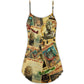 Vintage Pilot Cat Art V-Neck Sleeveless Cami Dress For Vacations And Casual Warm Weather Wear