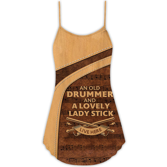 Vintage Drummer And Lady Art – Women's Summer Sleeveless V-Neck Camisole Dress