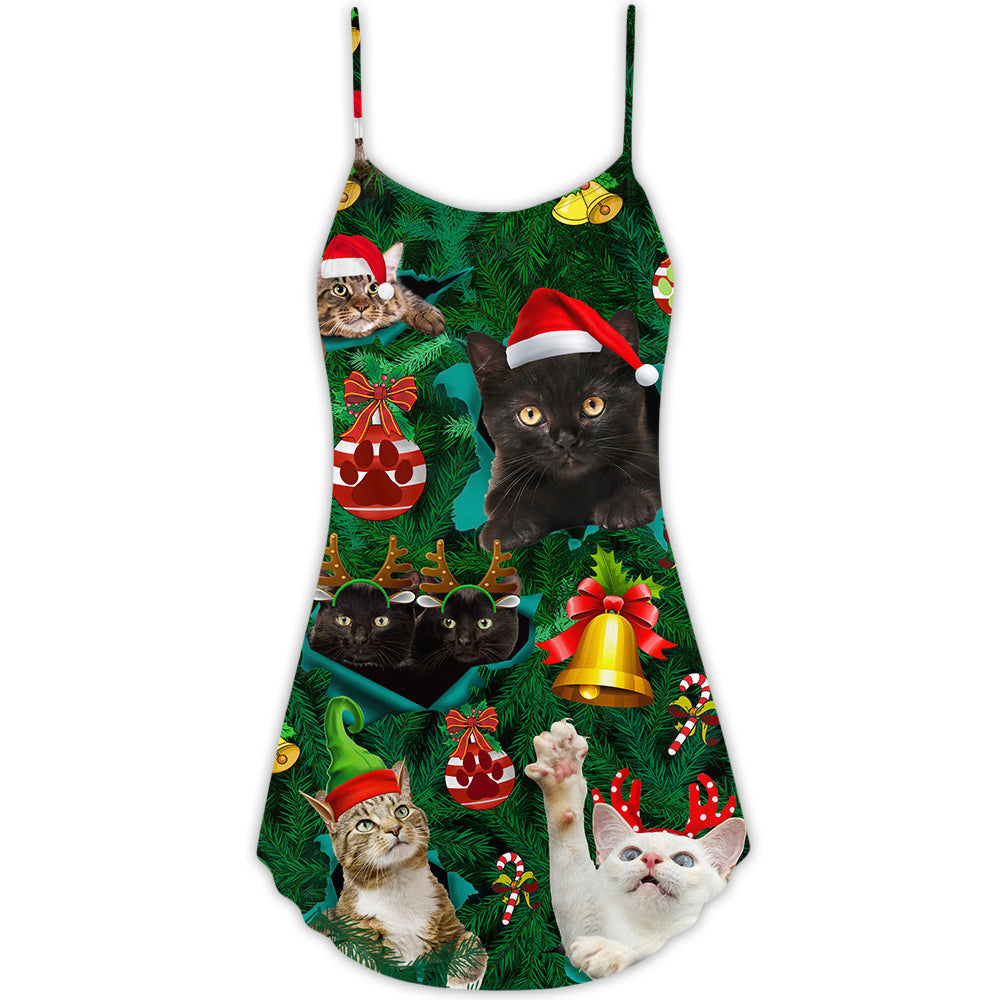 Christmas Cats Meowy Holiday – Women's Summer Sleeveless V-Neck Camisole Dress
