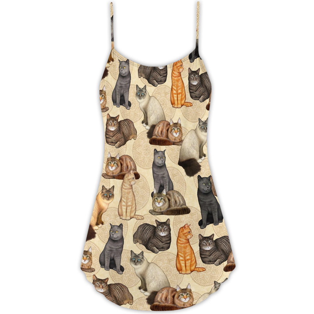 Cat Makes Me Happy Quote V-Neck Sleeveless Cami Dress For Festivals Travel And Relaxed Casual Summer Wear