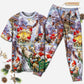 Santa And Christmas Gnomes Short Sleeve Pajamas Set For Holiday Bedtime And Cozy Home Wear