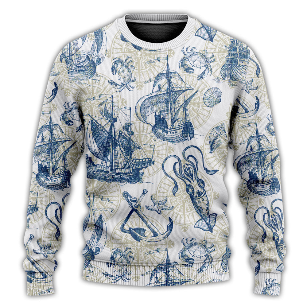 Vintage Sailboat Sea Monster Map Sweater For Nautical Adventures Travel Events And Thoughtful Gifting