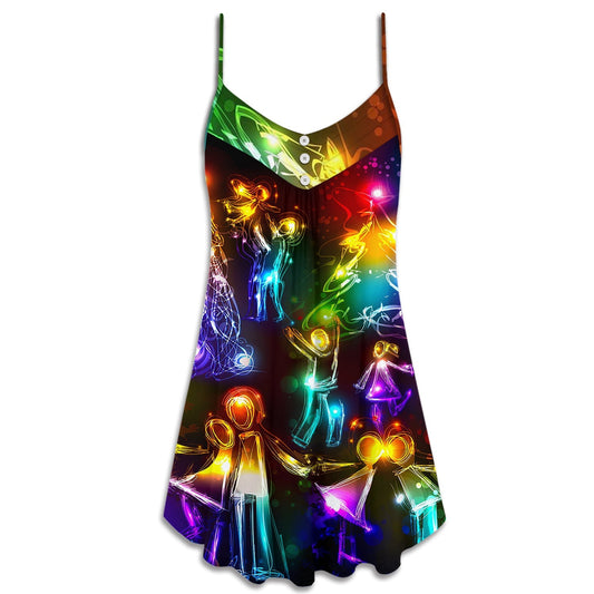 Christmas Family Love Tree Neon V-Neck Sleeveless Cami Dress For Festive Events And Casual Summer Styling