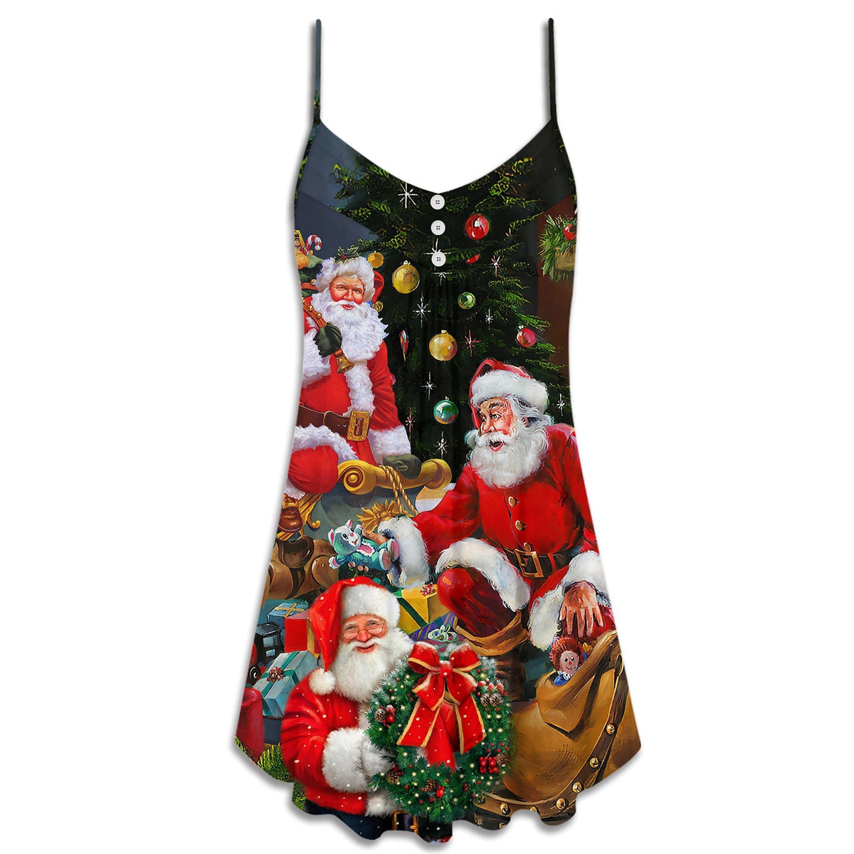 Santa Gift Christmas Is Coming V-Neck Sleeveless Cami Dress For Holiday Parties And Relaxed Vacation Wear