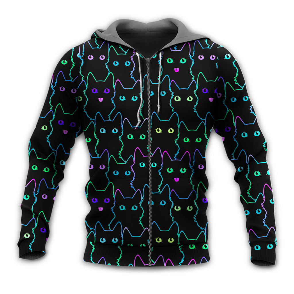 Cute Neon Kitten Glow Hoodie For Everyday Wear Outdoor Adventures And Comfortable Style