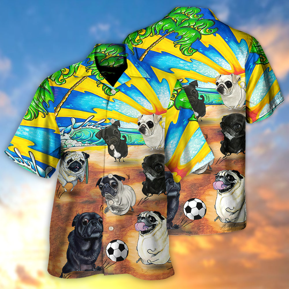 Soccer Beach Dog Hawaiian Shirt Detailed Pattern View For Warm Weather Events