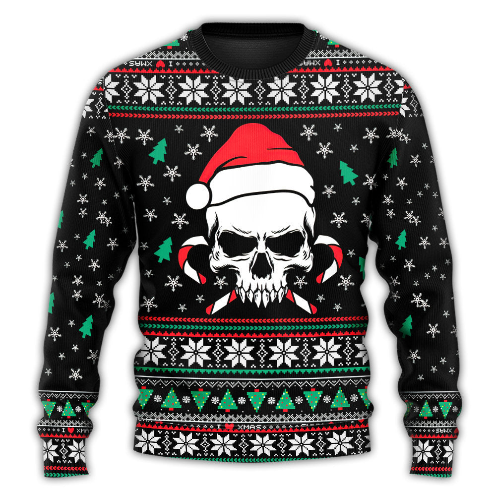 Christmas Skull Santa Hat Candy Sweater For Holiday Travel Winter Outings And Cheerful Gift Giving