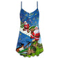 Christmas Musical Holiday Fun V-Neck Sleeveless Cami Dress For Festivals Travel And Relaxed Casual Summer Wear