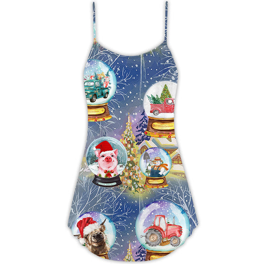 Farm Santa Merry Christmas Snow – Women's Summer Sleeveless V-Neck Camisole Dress