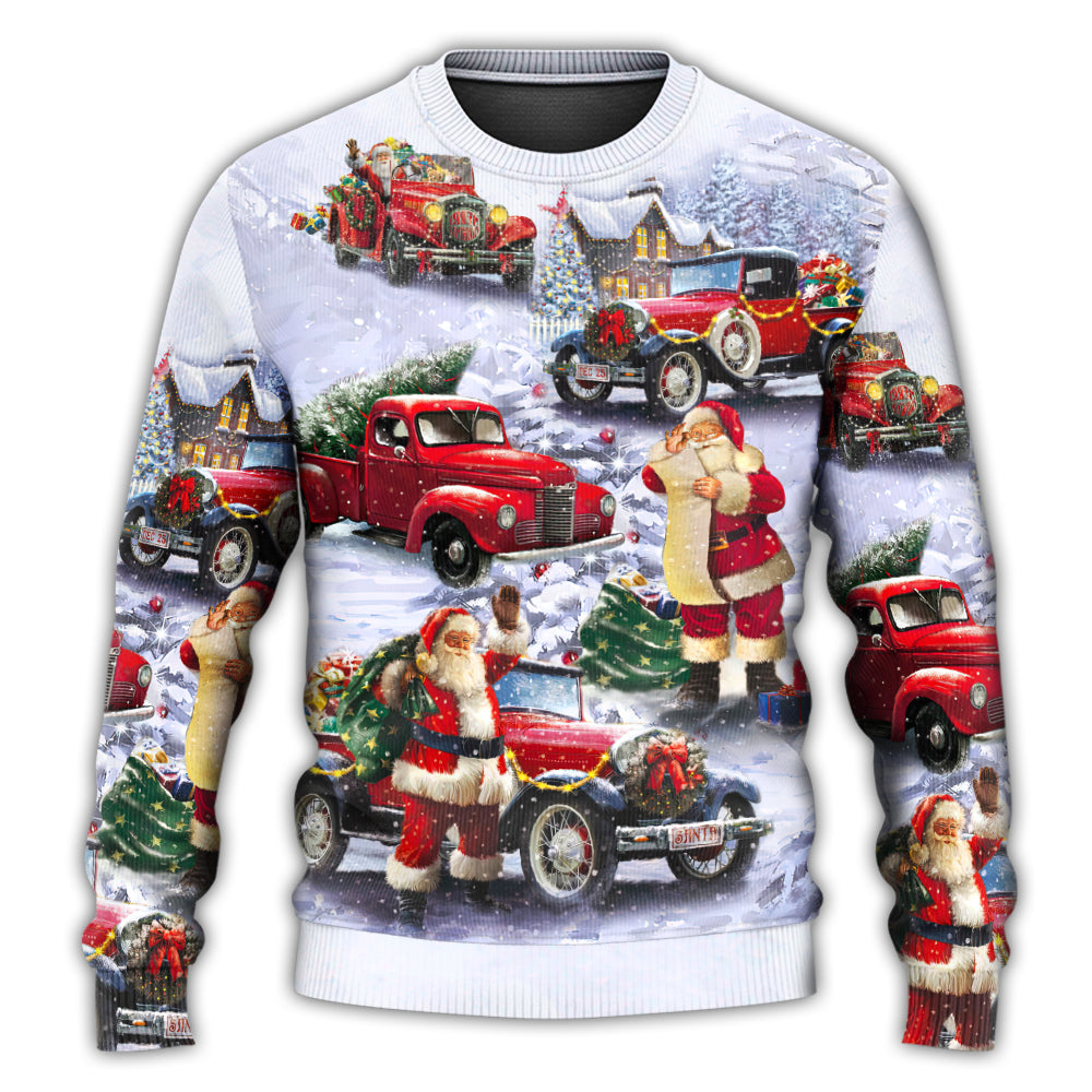 Christmas Santa Red Truck Funny Gift Sweater For Holiday Travel Winter Outings And Cheerful Gift Giving