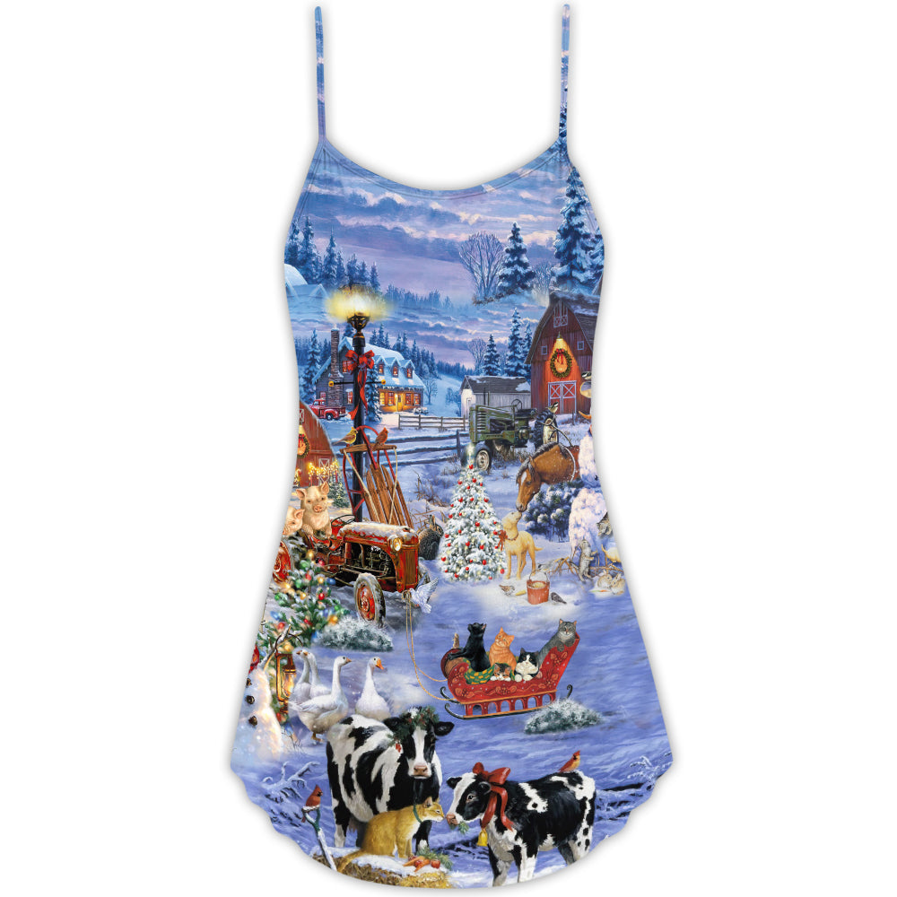 Christmas Love Farm Happy Life V-Neck Sleeveless Cami Dress For Festive Events And Casual Summer Styling