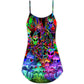 Hippie Alien Peace Colorful V-Neck Sleeveless Cami Dress For Festivals Travel And Relaxed Casual Summer Wear