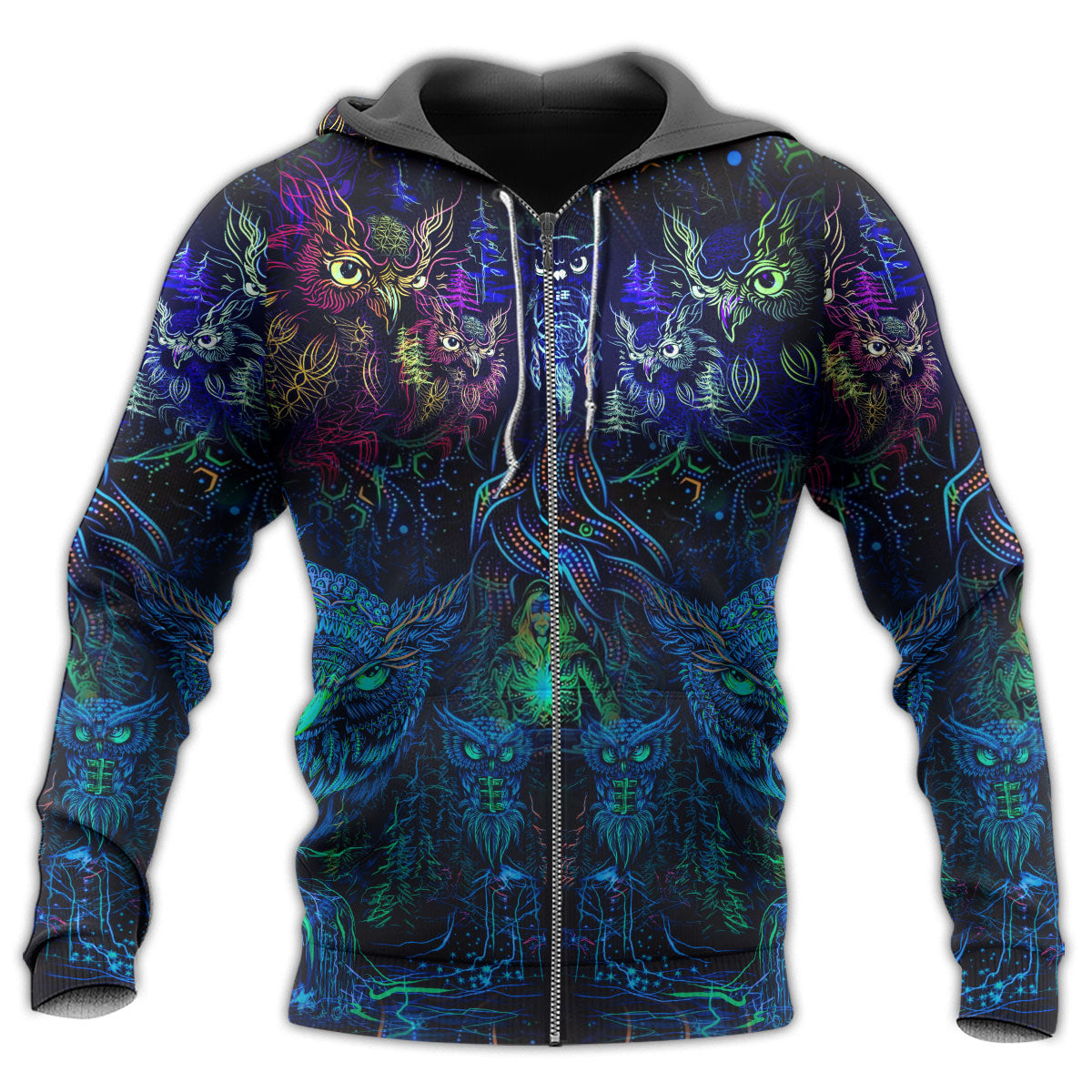 Colorful Dark Owl Witch Hoodie For Halloween Parties Autumn Outings And Spooky Everyday Style