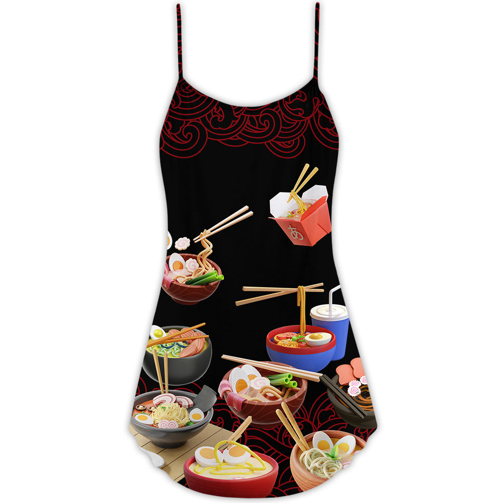 Ramen Fast Food Delicious V-Neck Sleeveless Cami Dress For Food Lovers Festivals And Relaxed Warm Weather Style