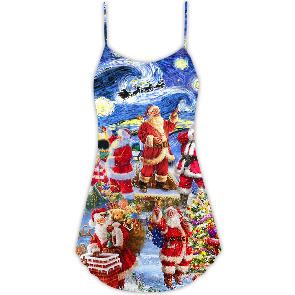 Santa Snow Night Merry Christmas V-Neck Sleeveless Cami Dress For Summer Events And Comfortable Everyday Style