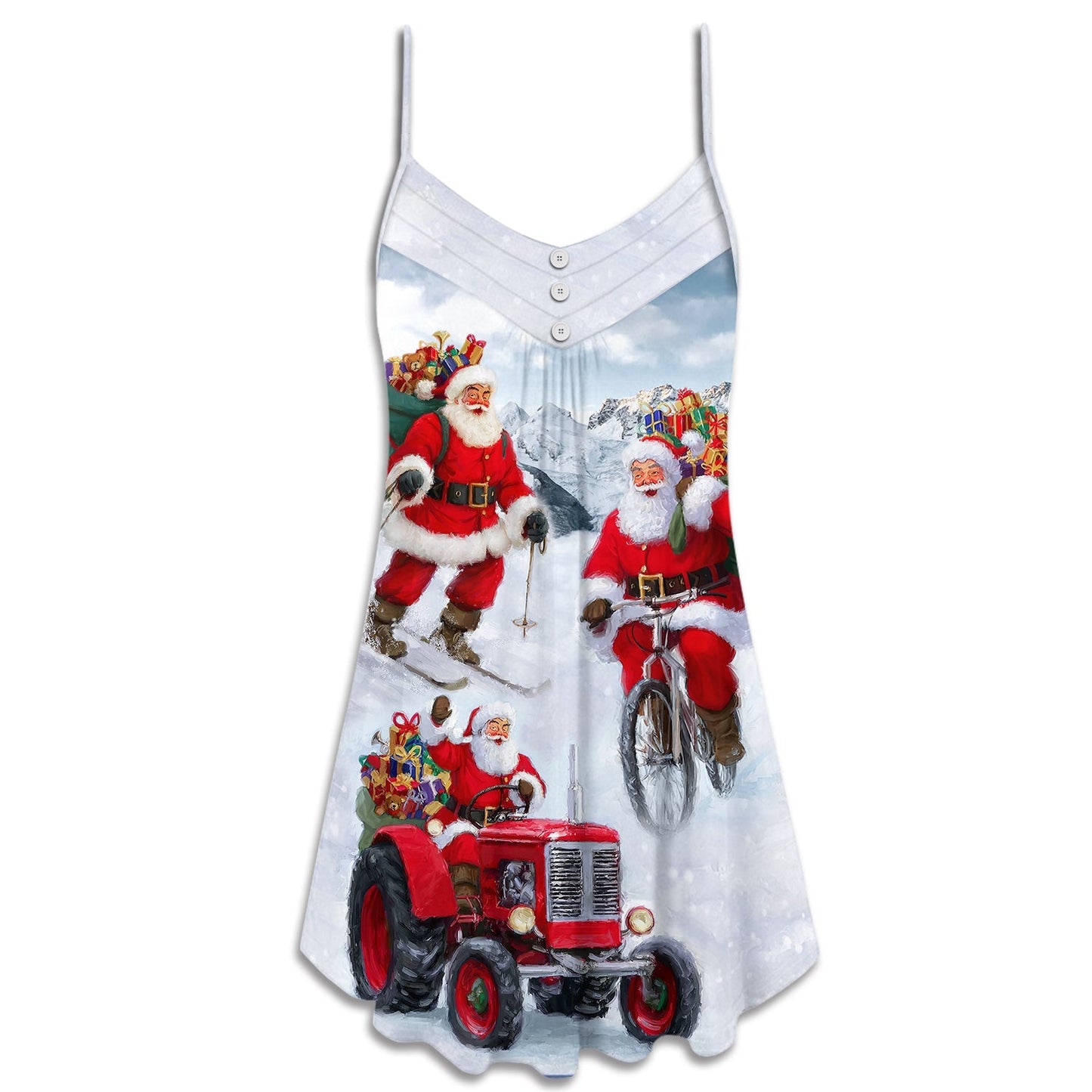 Holiday Fun With Santa V-Neck Sleeveless Cami Dress For Festive Gatherings Travel And Casual Holiday Styling