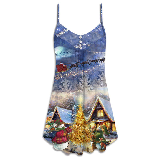 Christmas Santa Reindeer Snowman Family Love – Women's Summer Sleeveless V-Neck Camisole Dress