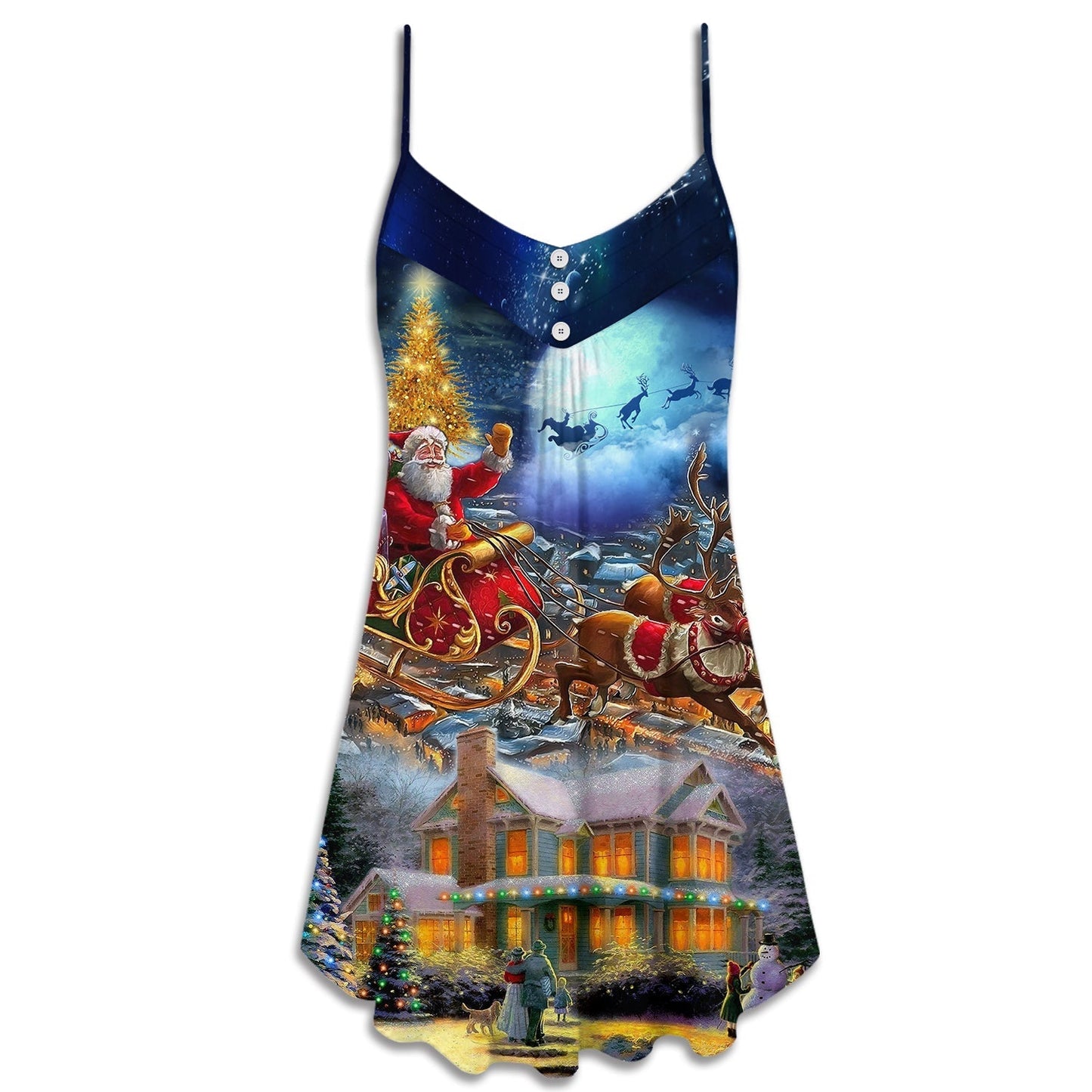 Christmas Santa Snowman Family Love – Women's Summer Sleeveless V-Neck Camisole Dress