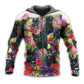 Black Floral Colorful Cat Love Hoodie For Nature Lovers Casual Travel And Comfortable Layering