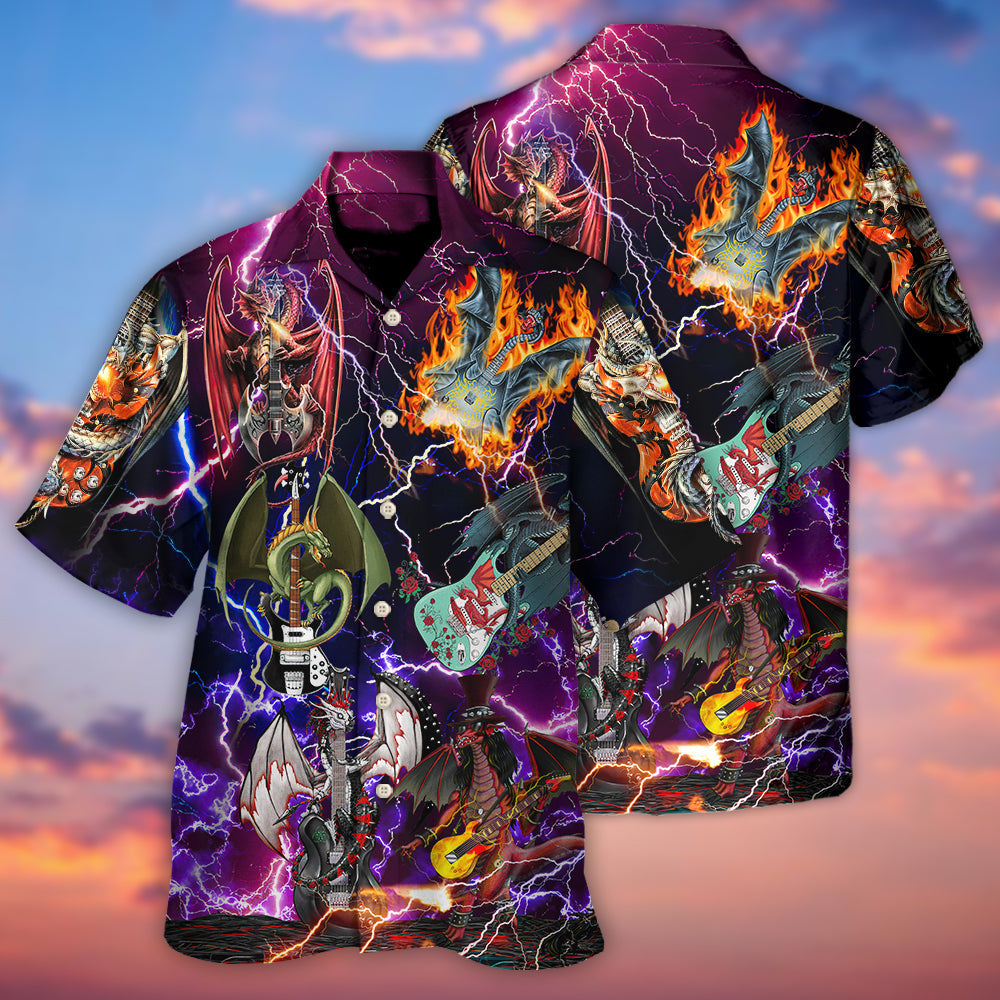 Guitar Dragon Play Die Hawaiian Shirt Design Detail For Sunny Adventures And Casual Wear